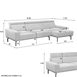 Best Cord L-Sofa mit verstellbarer Rückenhöhe - Jaypur Sofas