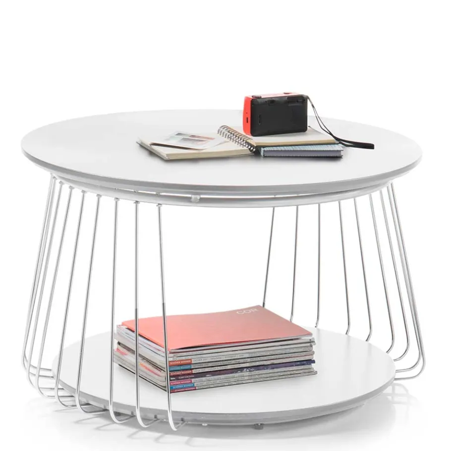 Couchtisch in Mattweiß mit Chrom - Rosibla Tische