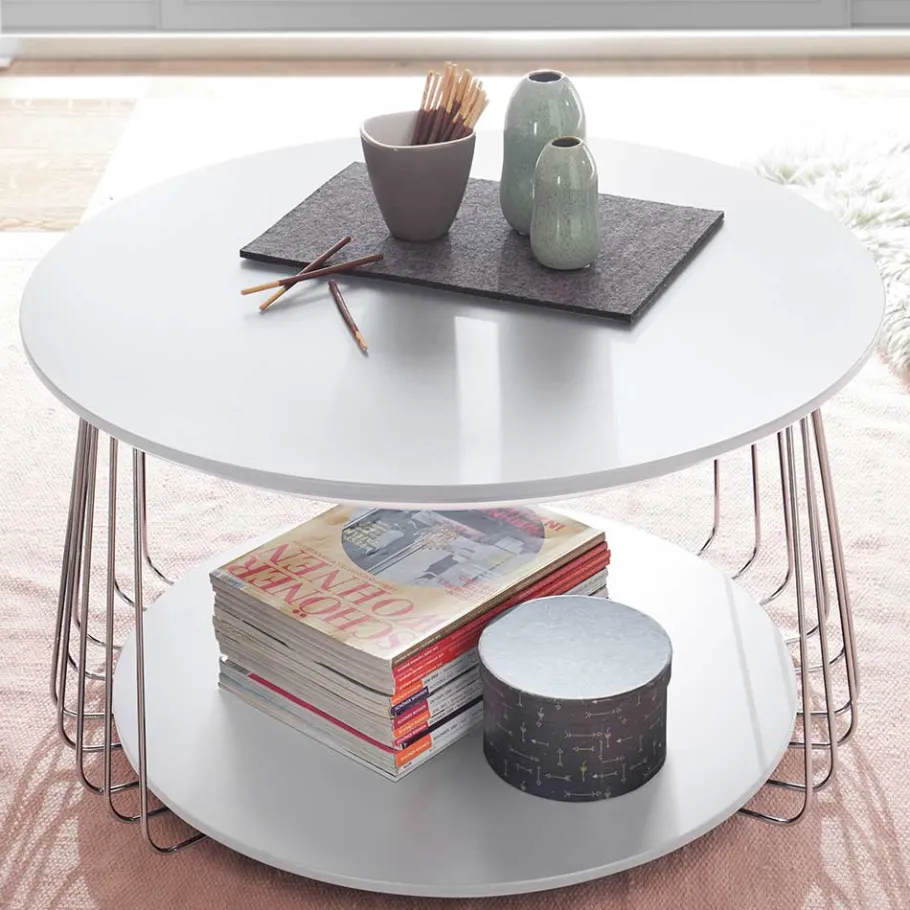 Couchtisch in Mattweiß mit Chrom - Rosibla Tische