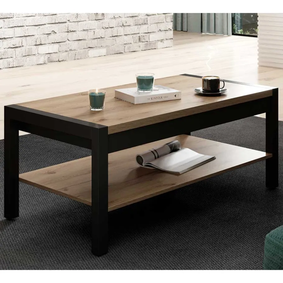 Hot Couchtisch mit Ablage in Wildeiche Holzoptik - Zavorra Tische