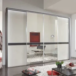 Sale Design Schrank mit Spiegel & Glas Front Hellgrau - Capolyna Kleiderschränke|Schränke