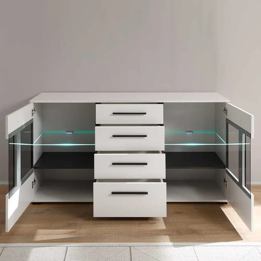 Sale Design Sideboard Nennja in Weiß Hochglanz Glas Sideboards