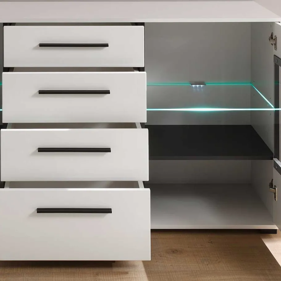 Sale Design Sideboard Nennja in Weiß Hochglanz Glas Sideboards