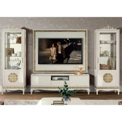 Online Design TV Wand in Weiß & Gold - Valganios (vierteilig) Wohnwände