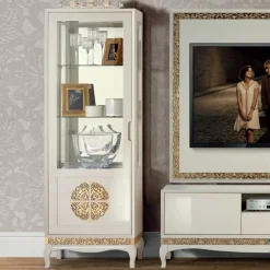 Online Design TV Wand in Weiß & Gold - Valganios (vierteilig) Wohnwände