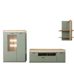 Discount Design Wohnwand in Graugrün und Eiche - Kwin (dreiteilig) Wohnwände