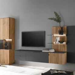 Clearance Designer Wohnwand Möbel mit LED - Cruzca (dreiteilig) Wohnwände