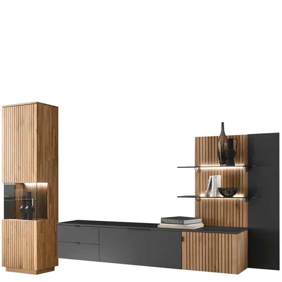 Clearance Designer Wohnwand Möbel mit LED - Cruzca (dreiteilig) Wohnwände