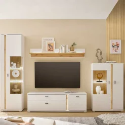 Outlet Designer Wohnwand mit LED Beleuchtung - Racelyn (vierteilig) Wohnwände