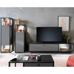New Designer-Wohnwand Möbel in Grau - Ridona (dreiteilig) Wohnwände