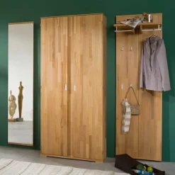 Discount Dielenmöbel Set Wislama aus Kernbuche Massivholz (dreiteilig) Garderoben