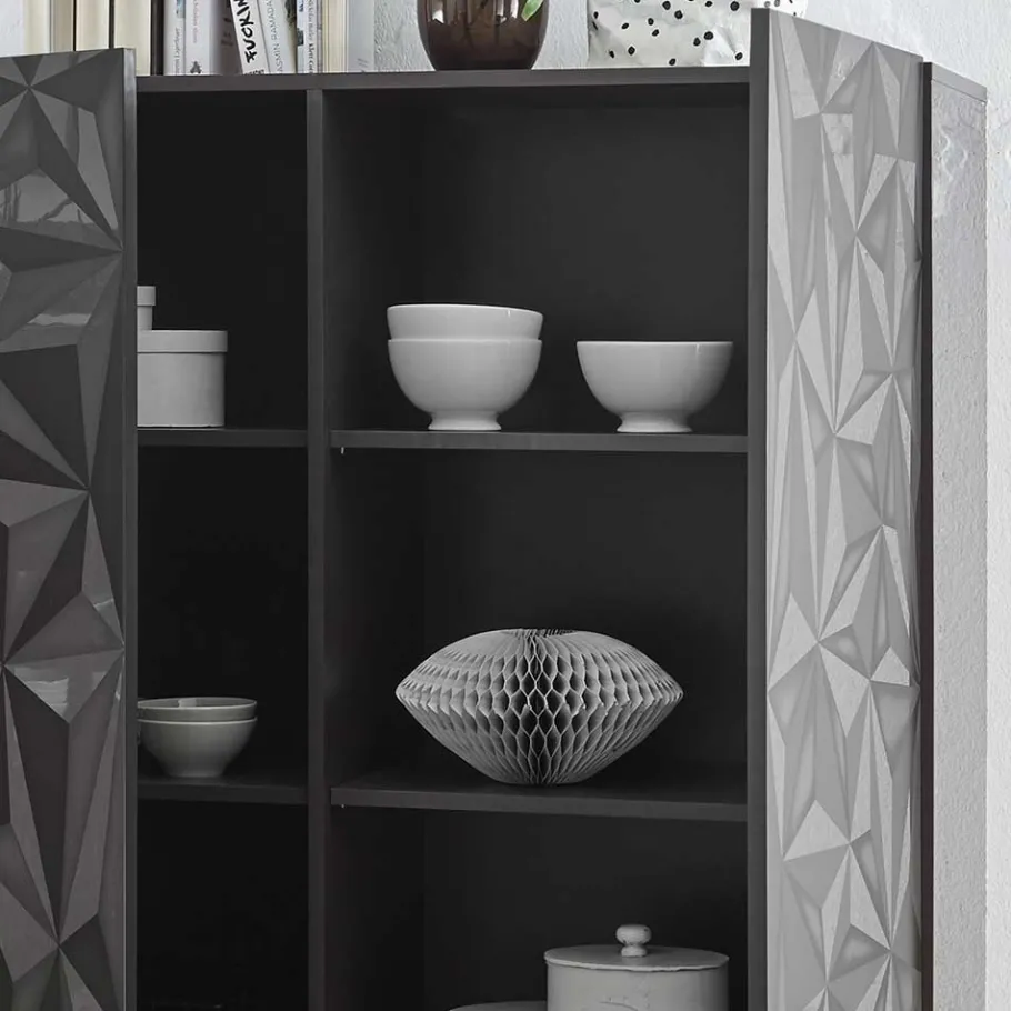 Best Doppeltür Kommode in Dunkelgrau Hochglanz - Kuriasna Sideboards