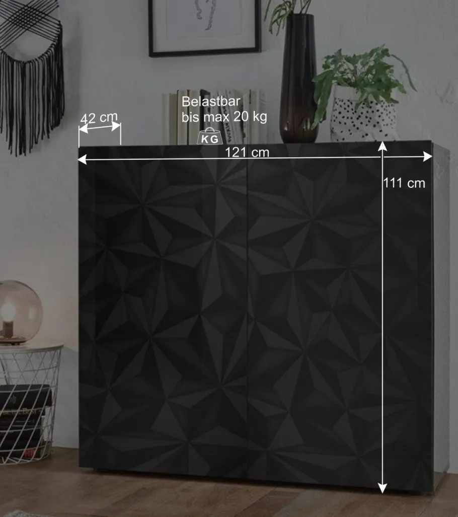 Best Doppeltür Kommode in Dunkelgrau Hochglanz - Kuriasna Sideboards