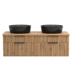 Best Doppel-Waschtisch mit schwarzen Aufsatzbecken - Crystoga Schränke