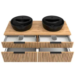 Best Doppel-Waschtisch mit schwarzen Aufsatzbecken - Crystoga Schränke