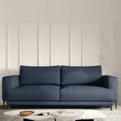Best Dreisitzer Bettcouch in Dunkelblau Stoff - Boston Betten|Sofas