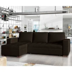 Best Dreisitzer Schlafcouch in Dunkelbraun Stoff - Fabrizio Sofas