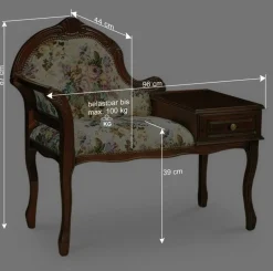 Best Dunkle Telefonbank im Barock Stil Magari mit floralem Muster Sitzbank