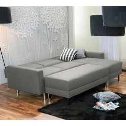 Best Ecksofa mit Hocker in Hellgrau mit Chrom - Setians (zweiteilig) Sofas