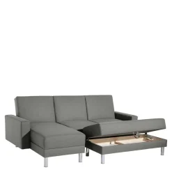 Best Ecksofa mit Hocker in Hellgrau mit Chrom - Setians (zweiteilig) Sofas
