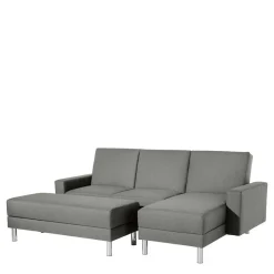 Best Ecksofa mit Hocker in Hellgrau mit Chrom - Setians (zweiteilig) Sofas