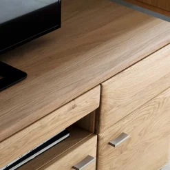 Edle Wohnwand mit 320cm Breite Pontros in Eiche Bianco teilmassiv (vierteilig) Wohnwände