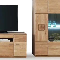 Edle Wohnwand mit 320cm Breite Pontros in Eiche Bianco teilmassiv (vierteilig) Wohnwände