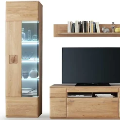 Edle Wohnwand mit 320cm Breite Pontros in Eiche Bianco teilmassiv (vierteilig) Wohnwände