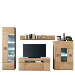 Edle Wohnwand mit 320cm Breite Pontros in Eiche Bianco teilmassiv (vierteilig) Wohnwände