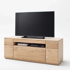 Edle Wohnwand mit 320cm Breite Pontros in Eiche Bianco teilmassiv (vierteilig) Wohnwände