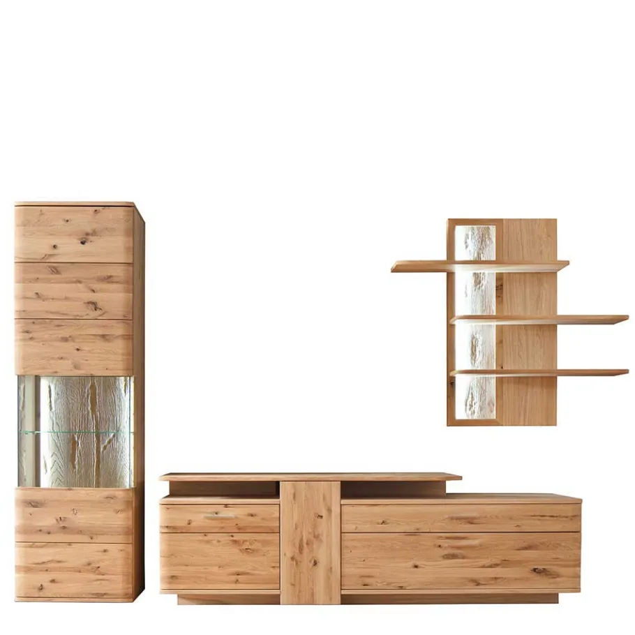 Discount Eiche Bianco Wohnwand Set 320cm - Crokas (dreiteilig) Wohnwände