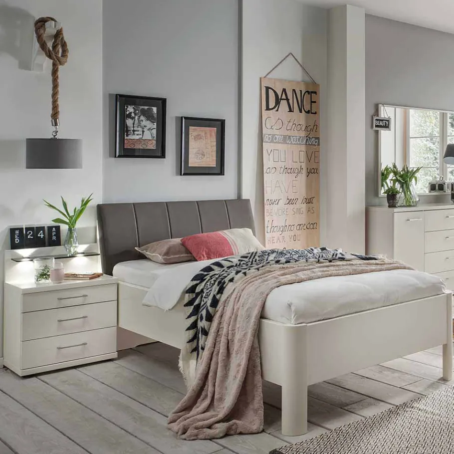 Best Einzelbett und Nachttisch Set Ronis in Weiß mit Braun (zweiteilig) Betten