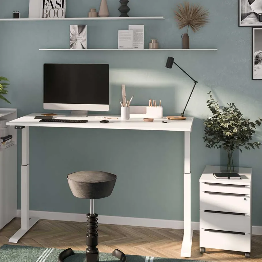 New Elektrisch höhenverstellbarer Schreibtisch in Weiß - Sparkle Tische