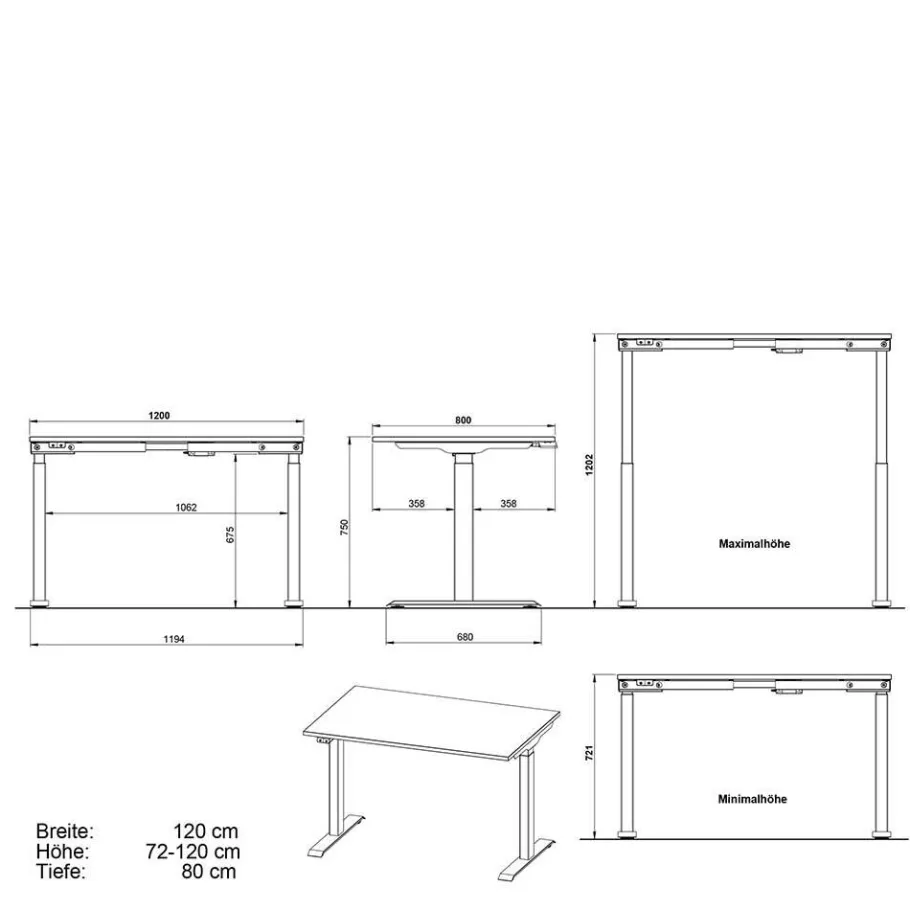 New Elektrisch höhenverstellbarer Schreibtisch in Weiß - Sparkle Tische