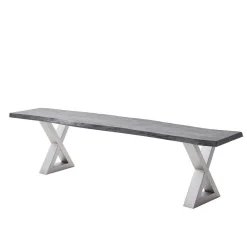 Clearance Esstisch Sitzbank in Akazie Grau mit Baumkante - Lorencia Sitzbank