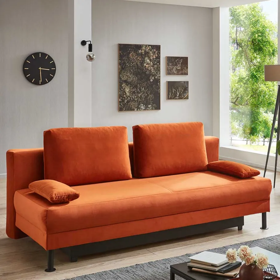 Best Federkern Klappsofa in Kupfer Velours - Sharkas Betten|Sofas