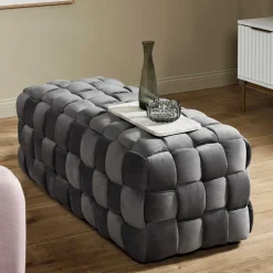 Outlet Flechtdesign Samtbank in Platingrau - Lessia Sitzbank