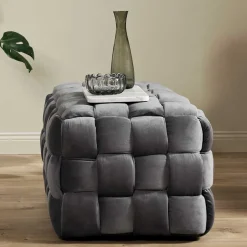 Outlet Flechtdesign Samtbank in Platingrau - Lessia Sitzbank