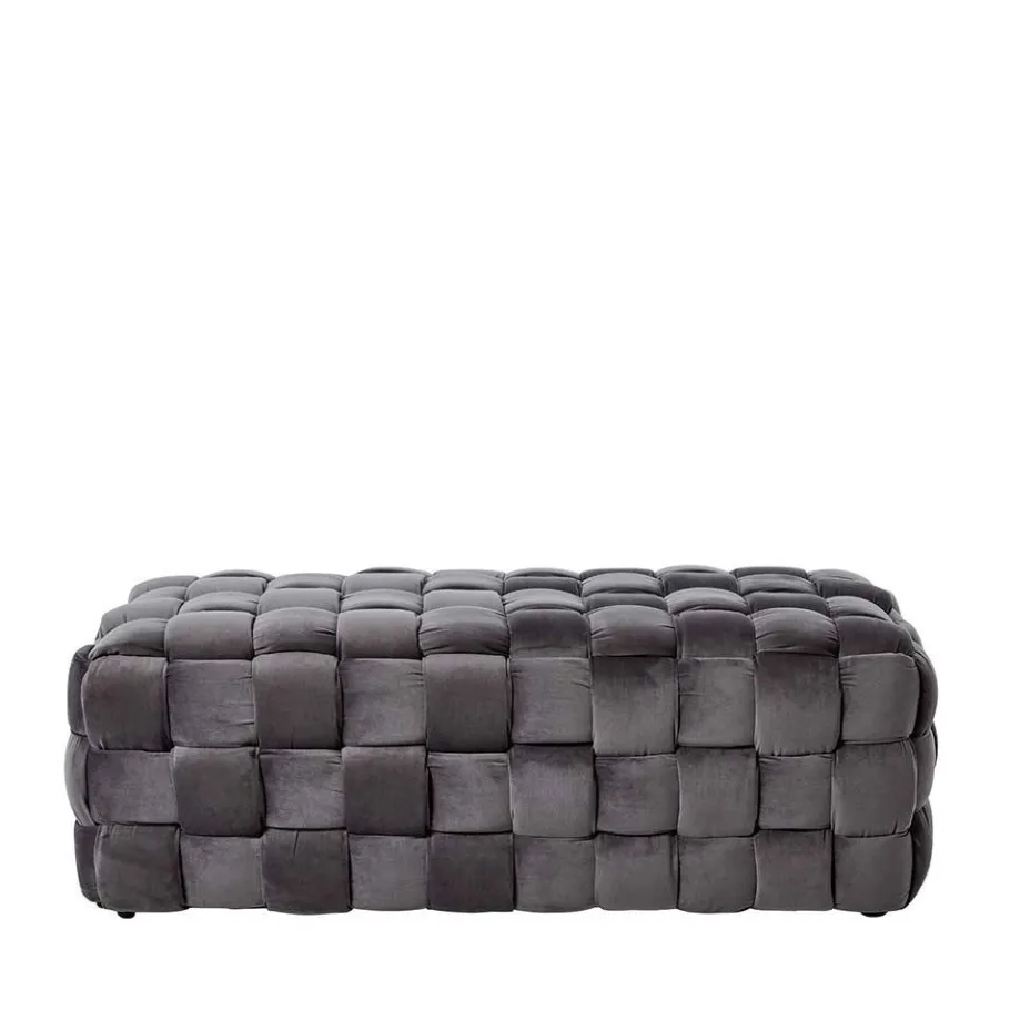 Outlet Flechtdesign Samtbank in Platingrau - Lessia Sitzbank