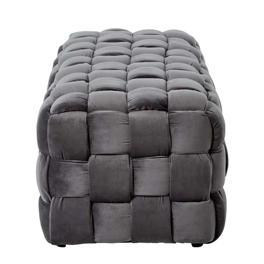 Outlet Flechtdesign Samtbank in Platingrau - Lessia Sitzbank