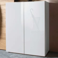 Clearance Flurgarderobenset Grasido in Weiß Hochglanz Eiche (dreiteilig) Garderoben