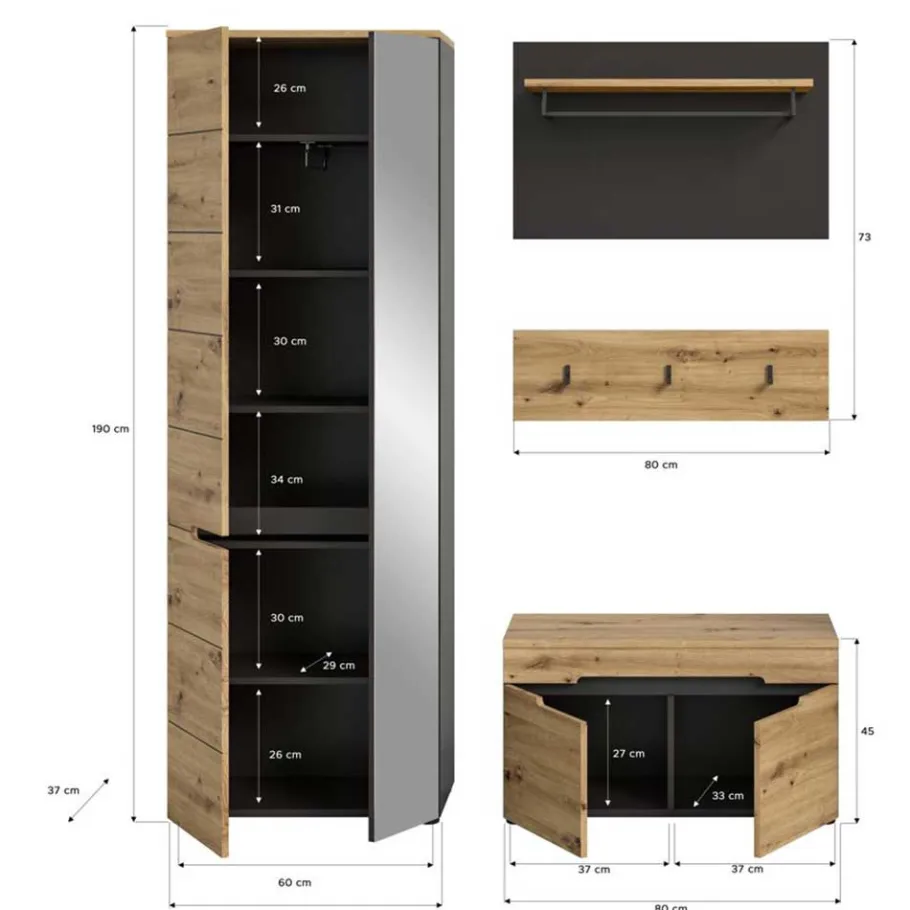 Best Flurmöbel Set modern - Norja (vierteilig) Garderoben