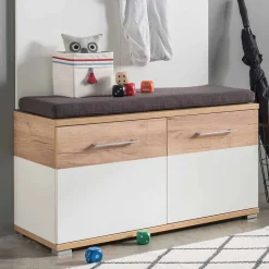 Outlet Garderoben Sitzbank Vicanossa in Weiß Eiche Sitzbank