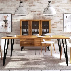 Online Geölter Wildeiche Essenstisch mit Stahlbeinen - Mandirov Tische