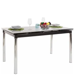 Best Großer Ausziehtisch aus Schwarzglas & Chrom - Tedyra Tische