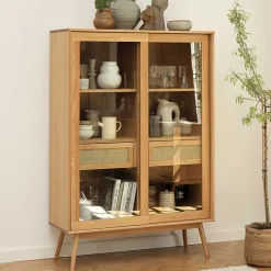 Best Helles Highboard mit Glas in Natur - Saltenas Highboards|Vitrinen