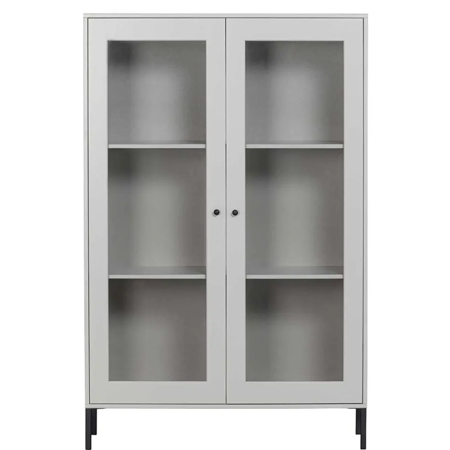 Clearance Hellgraue Vitrine aus Kiefer - 2-türig - Luvega Highboards|Vitrinen