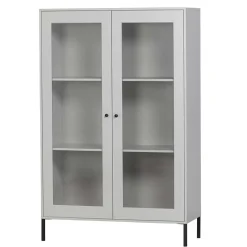 Clearance Hellgraue Vitrine aus Kiefer - 2-türig - Luvega Highboards|Vitrinen