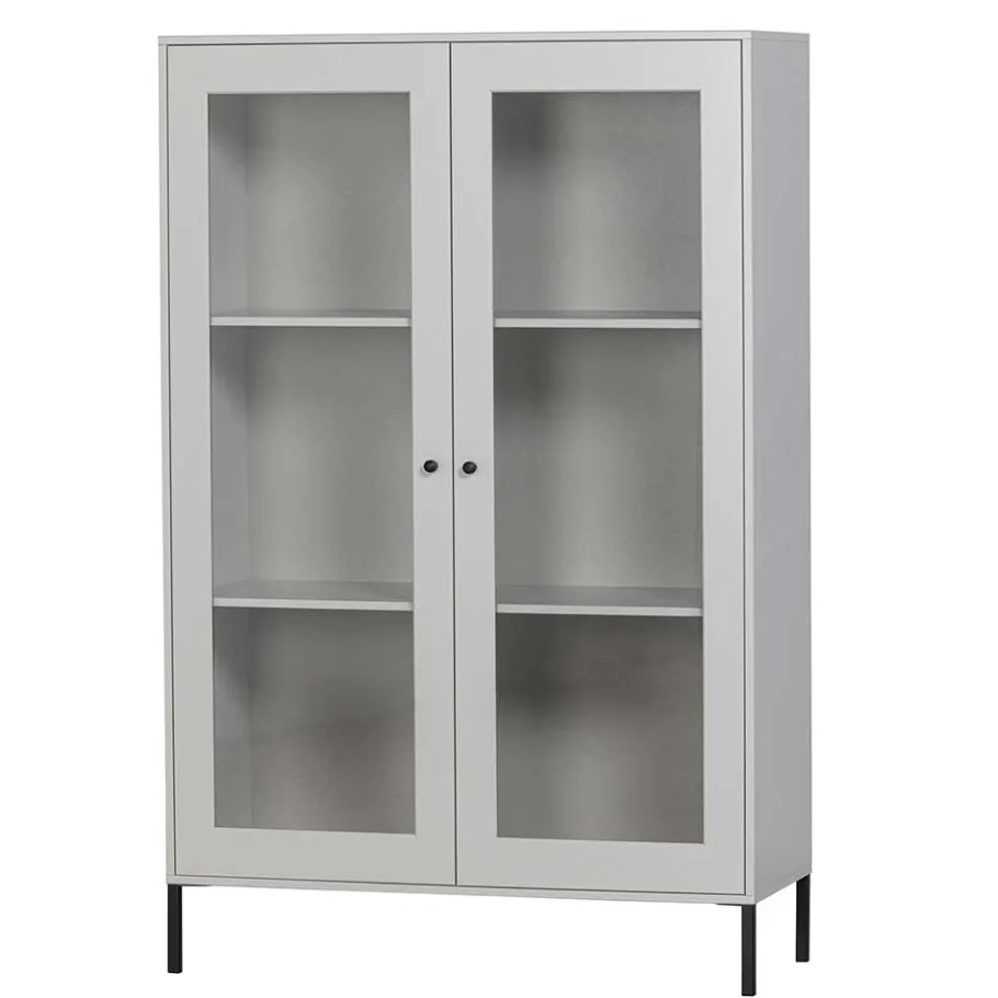 Clearance Hellgraue Vitrine aus Kiefer - 2-türig - Luvega Highboards|Vitrinen