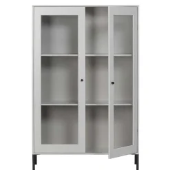 Clearance Hellgraue Vitrine aus Kiefer - 2-türig - Luvega Highboards|Vitrinen